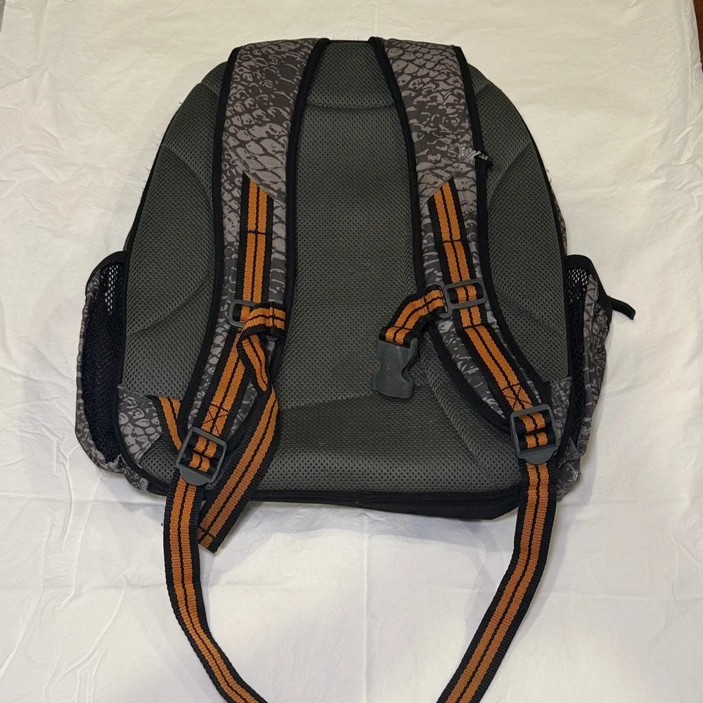 Pottery Barn Kids Grey & Orange SnakeSkin Pattern with John Embroidered Backpack